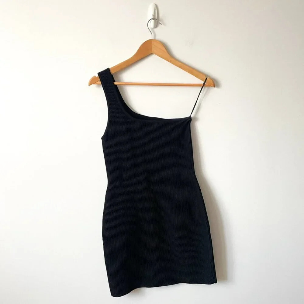 Aritzia Babaton Sculpt Knit One Shoulder Dress Black Size Medium - Picture 5 of 7